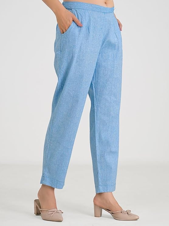 Image of Women's Solid Straight Fit Cotton Trousers | Slim Fit | Trousers for Women | Casual & Office Wear Bottom for Daily