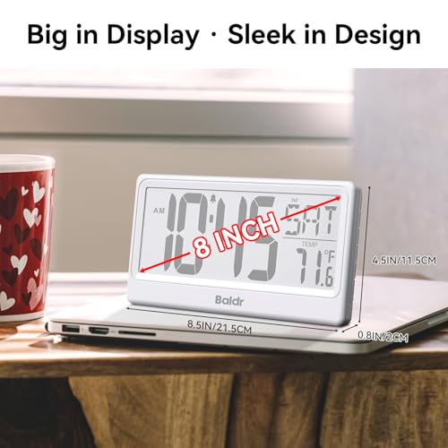 Baldr Digital Clock with Bluetooth Auto Time Sync, No App Required, Large Display Non-Backlit Desktop Alarm Clock, Battery Operated, Temperature & Weekday, Wall or Desk Clock for Home Office, White by Baldr - Image 3