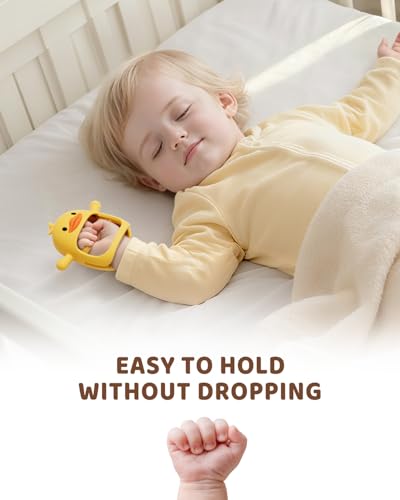 Image of ChooKaChoo 2 Pack Baby Teething Toy for Over 3 Months, Food Grade Silicone Teething Mitten, Anti Dropping Wrist Hand Teethers Baby Chew Toys for Sucking Needs, BPA Free (Duckie)