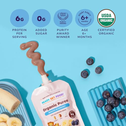 Ready Set Food Stage 2 Mix-ins and Organic Puree Pouch Baby Food Bundle with Top 3 Allergens: Organic Peanuts, Milk & Eggs