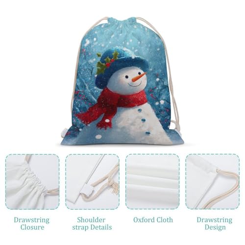 Smiling Snowman Wearing Blue Hat Drawstring Backpack Canvas String Bag Lightweight Sports Gym Bag for Men Women4