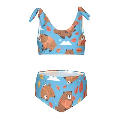 KLL Celebrate Holiday Canada Day Beavers Elements Girl Two Piece Bikini Sets Beach Bathing Suit Swimwear Cute Shoulder Strap