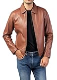  Polokragen Premium Lederjacke Herren - Old School Klassischer Stil Alltagskleidung Echtes Lammfell Herren Lederjacke, Hellbraun, XX-Large
