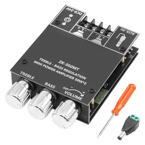 ZK-502MT Bluetooth Verstärker Hifi Stereo, 50W+50W 2.0 Kanal Audioverstärker mit BT und AUX, DC 9-24V, mit Höhen- und Bassregelung,Verstärker mit Bluetooth für Lautsprecher DIY Heimlautsprecher