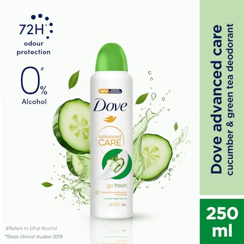 Image of Dove Advanced Care Go Fresh Cucumber & Green Tea Deodorant for Women | 72H Freshness | 0% Alcohol | Triple Moisturising Formula | 250 ML