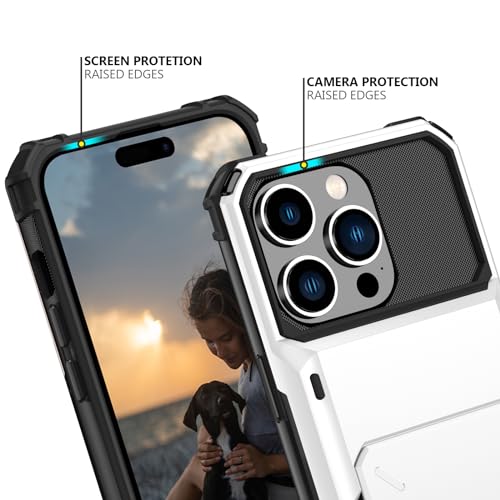 Nvollnoe Compatible with iPhone 15 Pro Case with Card Holder[Store 5 Cards] Dual Layer Heavy Duty Shockproof Wallet Case with Hidden Card Slot Large Storage Cover for Men&Women 6.1''(White) by Nvollnoe - Used condition - Image 4