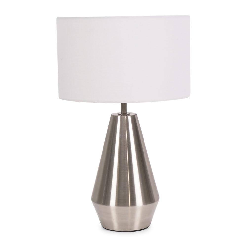 Valuelights Jax Silver Metal Touch Dimmer Table Lamp With White Drum ShadeLed Bulb Included from B&Q