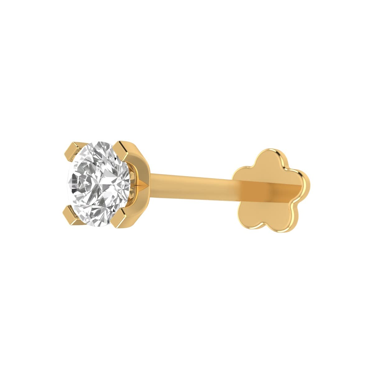 DemiraReal Diamond Nose Stud 14K Yellow Gold Nose Ring Internally Threaded 8 MM Screw Back HI Color