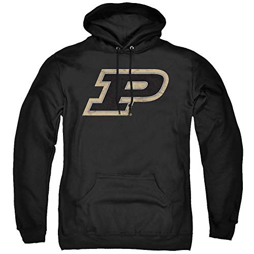Purdue University Official Distressed Primary Unisex Adult Pull-Over Hoodie Black Large