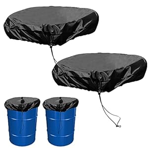 55 Gallon Drum Cover – 2 PACK Stretchable Adjustable Drum Cover with Drawstring, Water Storage Barrel Cover for Barrel Universal Rain Barrel, All Weather Protection