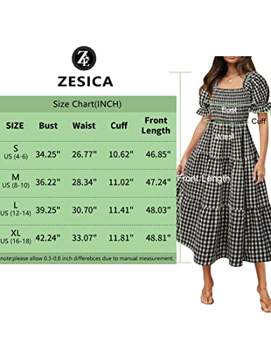 Image of ZESICA Women's 2026 Boho Summer Dresses Gingham Puff Sleeve Square Neck Flowy Beach Midi Dress