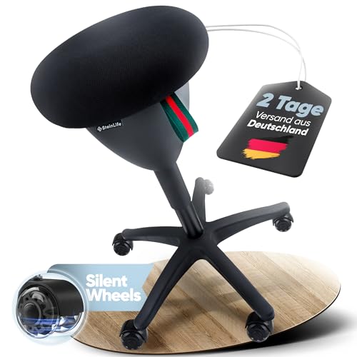 SteinLife Bürohocker Ergonomisch [TESTSIEGER] Rollhocker Sitzhocker Höhenverstellbar [48-68cm] Ergonomischer Hocker für Büro [Schwingeffekt] Wackelhocker Stehhocker | Arbeitshocker rutschfest Rund