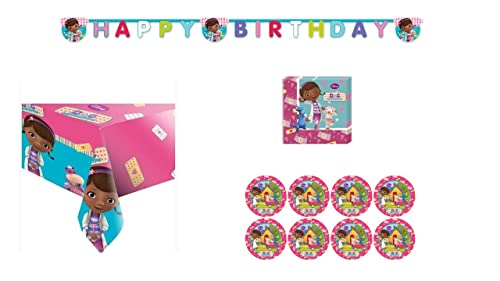 ALMACENESADAN-4662, Pack Fiesta cumpleaños Doctora Juguetes para 8 niñas Mantel, Platos, servilletas y Guirnalda (8435510346621)