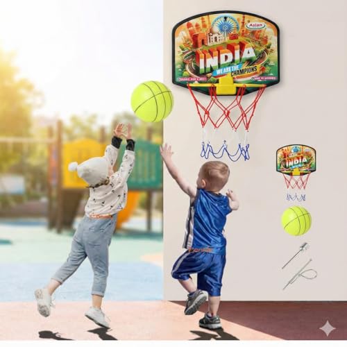 Image of Asian Portable Plastic Basketball with Hoop for Kids Multicolor (India Theme)