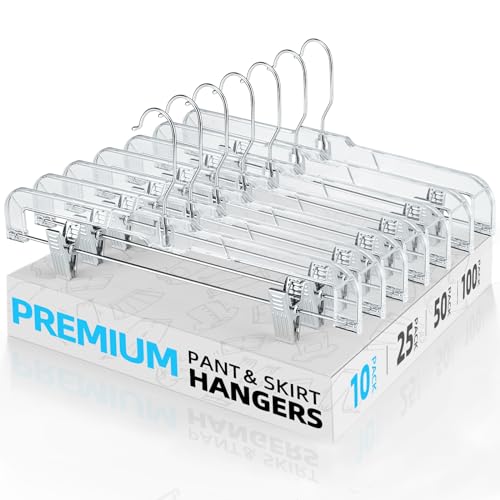 House Day Clear Skirt Hangers With Clips, Non-Slip Plastic Pant Hangers With Adjustable Clips cover
