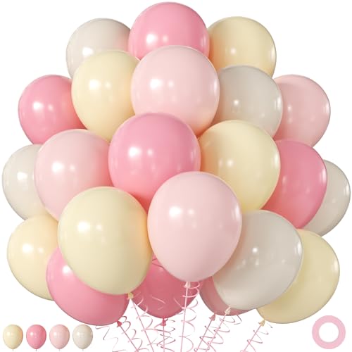Pink and Yellow Balloons 60Pcs 12 Inch Pastel Pink Light Pink Yellow Sand White Balloons for Baby Shower Bridal Shower Anniversary Wedding Bee Bear Themed Birthday Party Decorations