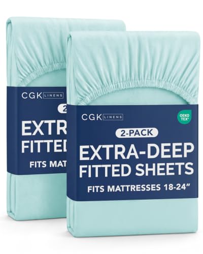 Image of CGK Linens 2 Pack Extra Deep Cal King Fitted Sheets - Spa Blue