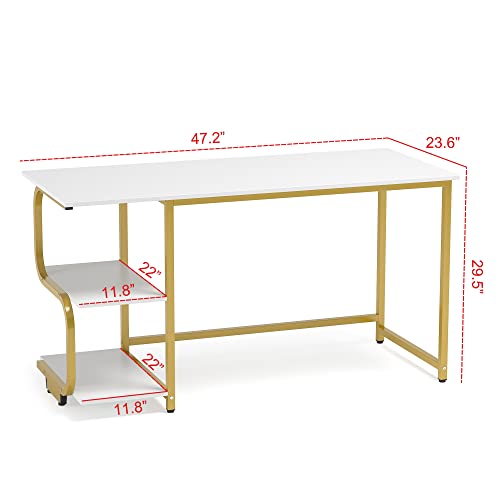 Teraves Reversible Computer Desk For Small Spaces,Small Desk With Shelves,47 Inch Gaming Desk Office Desk Bedroom Desk For Home Office #TOP2