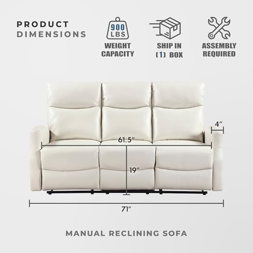Image of Lexicon Manual Reclining Sofa, Magazine Pockets, Beige Faux Leather