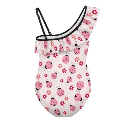 Forchrinse Girls One Piece Red Ladybug Swimsuit Cute One Shoulder Ruffle Swimwear with Adjustable Strap2