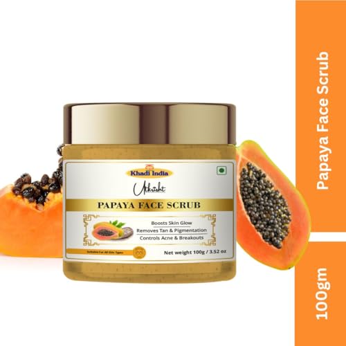 Image of Khadi Papaya Face Scrub 100 gm | Vitamin A & C | Hydrates, Brightens for Glowing & Even Out Skin Tone | For Dead Skin Cells, Dark Spots | All Skin Types | Exfoliating Scrub for Men & Women