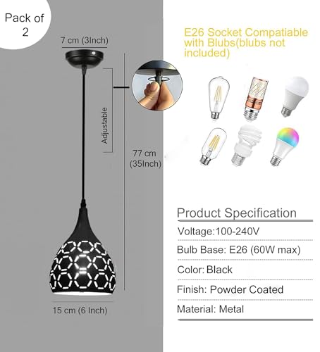 Image of Avior Aluminum Dome Shade Hanging Light Pendant Lamp (Black) (Model 2)