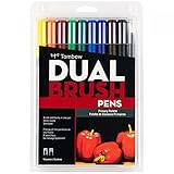 Tombow 56167 Dual Brush Pen Art Markers, Primary, 10-Pack. Blendable, Brush and Fine Tip Markers