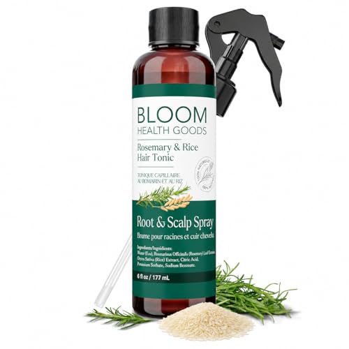 Bloom Health Goods Rosemary & Rice Water Spray for Hair Homegrown Rosemary Korean Root & Scalp Hair Tonic Strengthens & Adds Fullness Leave-In Mist for Thinning Hair Men & Women 6 oz