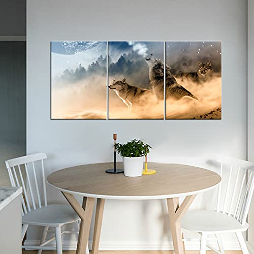 Goforart Wolf Canvas Wall Art Forest And Wolf Picture Painting Print Modern Hd Poster Artwork For Living Room Bedroom Kitchen Wall Decoration 3 Panels Framed Office Home Decorations [36''W X 16''H] #TOP2