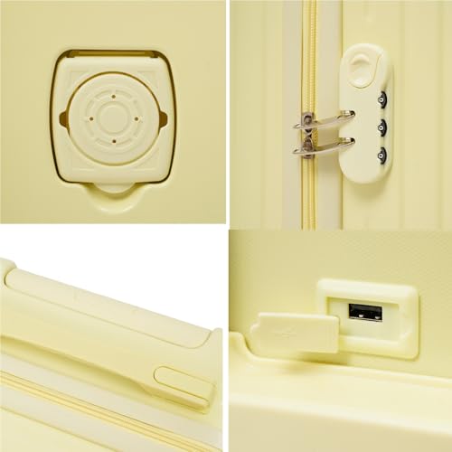 Carry On Luggage with Cup Holder and USB Port, Rolling Carry On Luggage, Hard Shell Suitcases with Spinner Wheels, Carry On Travel Suitcase with Lock (Yellow, 20 Inch) 6