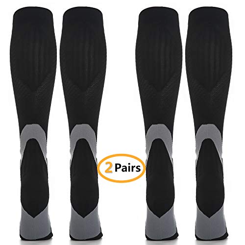 2 Pares Calcetines/Medias de Compresión para Hombres y Mujeres, Running, Deporte, Correr, Senderismo, Volar, Viajar, Varicosas, Embarazo y Médicos (EU 42-44, Negro - 2 Pares)