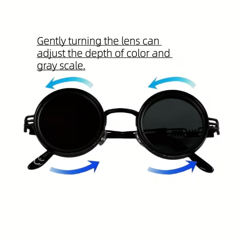 Image of Adjustable Tint Sunglasses, 1-9 Gear Adjustable Polarized Sunglasses with ND Filter Lenses, Round Black Lens for Men & Women, UV Protection for Driving, Fishing, and Outdoor Use.