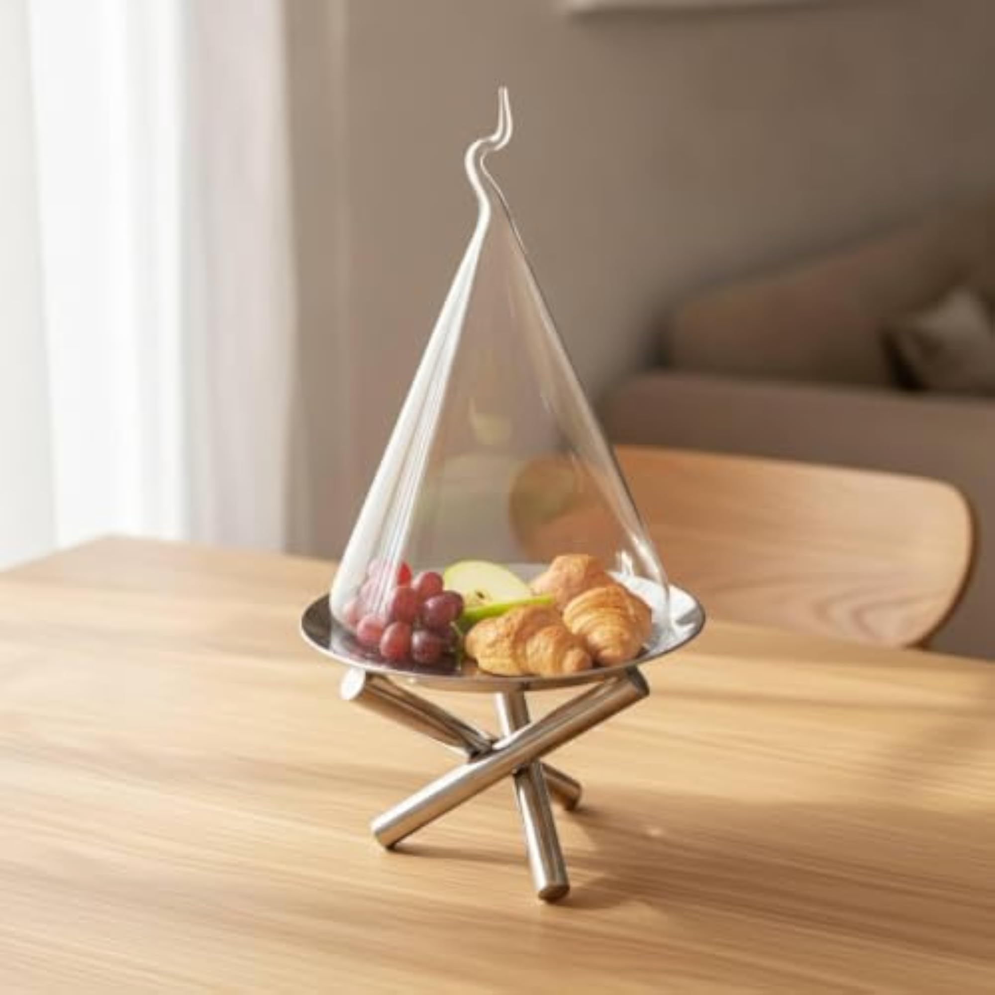 Modern Stainless Steel Fruit Tray with Glass Cover
