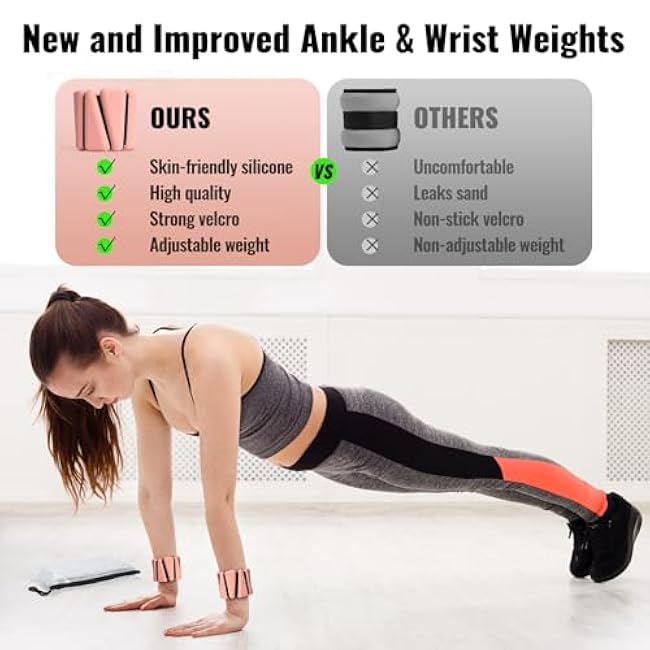 Adjustable Wrist and Ankle Weights for Women: 2 lbs Total (1 lb Each), Arm Weights for Walking, Weighted Wristbands, Ankle Weights, and Arm Weights