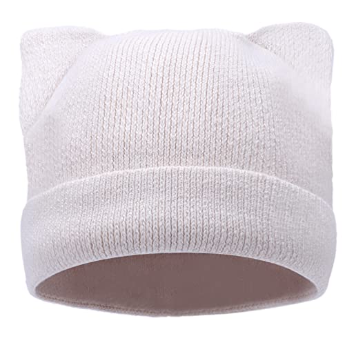 LUCKYBUNNY Strickmütze mit Katzenohren für Frauen und Mädchen, für Herbst und Winter, Weiß, ohne M, Einheitsgröße