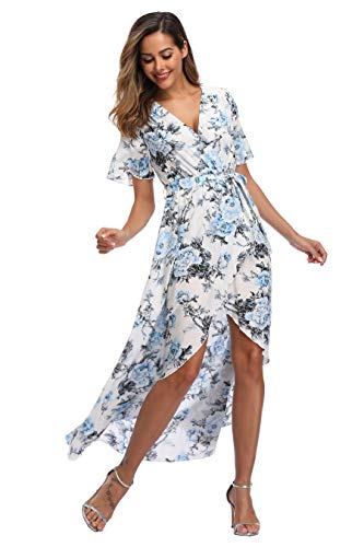 Image of VintageClothing Women's Wrap V Neck Floral Summer Dresses High Low Maxi Casual