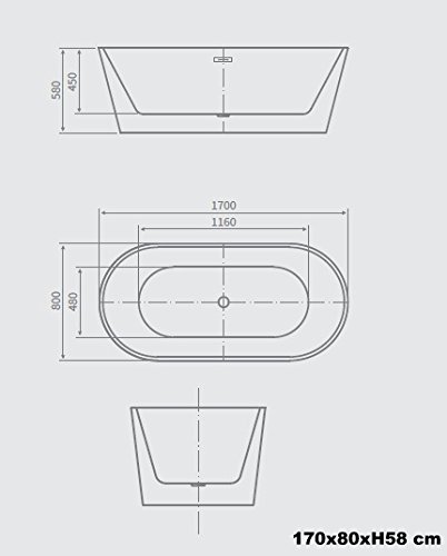 Bagno Italia vasca da bagno 170x80x58h o160x80x58h cm freestanding bianca design moderno centro stanza I