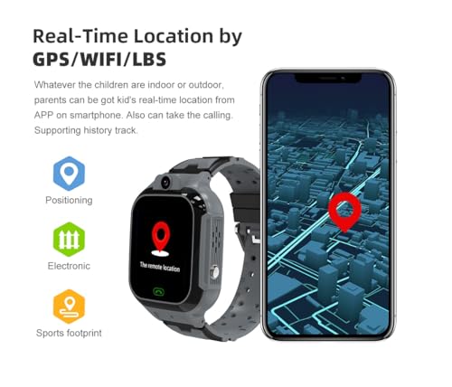 Image of Smart Watch for Kids with GPS Tracking, 2-Way Video & Voice Calling, Geofencing, and 4G SIM Compatible, SOS,Alarm, Games, HD Touch Screen Phone Watch Best Gift for Kids (Black)