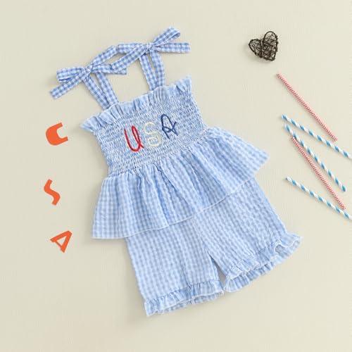 Image of Thorn Tree Toddler Girl Clothes Summer Ruffle Hem Sleeveless Stretchy Top Casual Shorts Cotton Line Outfits