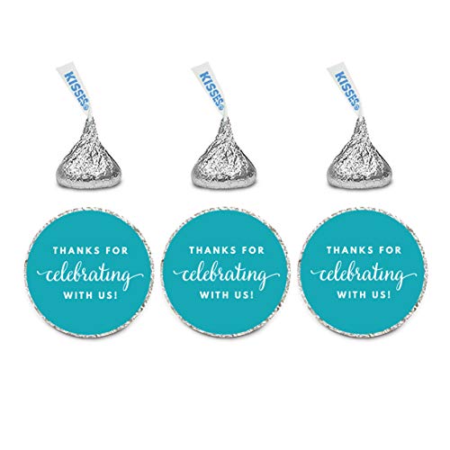 Andaz Press Chocolate Drop Labels Trio, Fits Kisses Party Favors, Thanks for Celebrating with Us, Aqua, 216-Pack