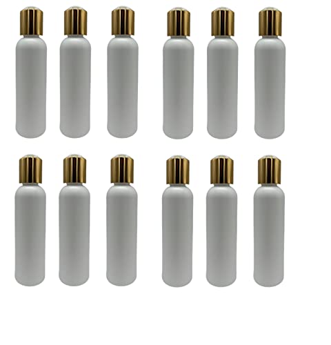 Natural Farms Cosmo Kunststoffflaschen, 118 ml, leere Flaschen, nachfüllbar, BPA-frei, ätherische Öle, Aromatherapie, goldene Scheibenkappen, hergestellt in den USA, Weiß, 12 Stück