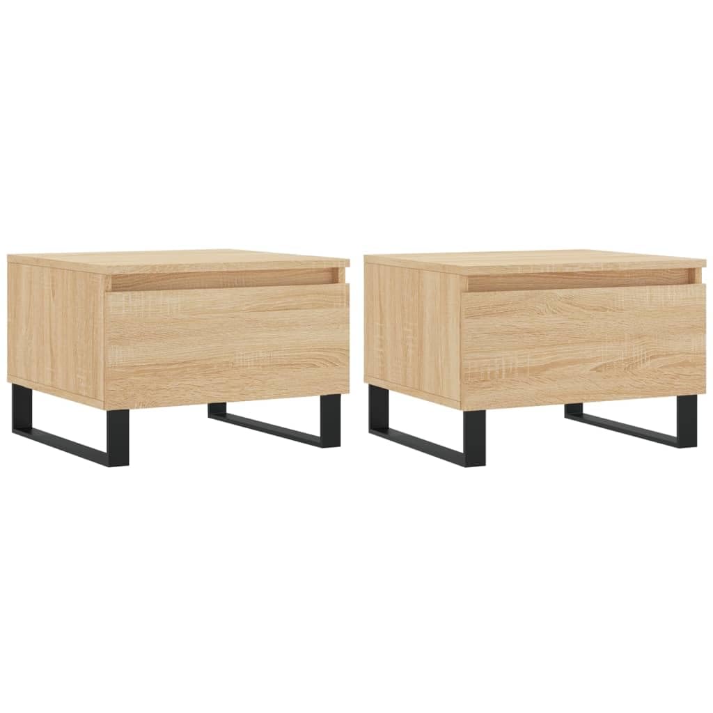 Table basse bois d'ingénierie style industriel chic chêne Sonoma et finitions métal noir lot de 2