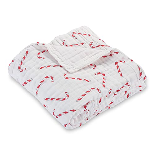 LollyBanks 100% Cotton Muslin Quilt, Large Christmas Candy Cane Throw | Boy, Girl or Gender Neutral Holiday Receiving Blanket for Baby Shower | 6 Soft, Breathable, Lightweight Layers