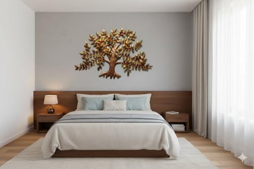 Image of Bharat Art Metal Iron Golden Willow Tree Wall Art | Decorative Metal Wall Sculpture for Home Living Room Bedroom Office Hotels Cafe | Multicolor (30 x 2 x 28 Inch) WD041 (B)
