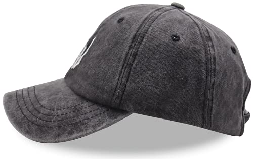 Image of Skeleton Hand Hat, Skull Finger Baseball Cap Adjustable Washed Distressed Denim for Men Women