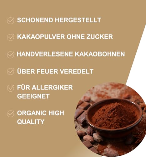 Bio Kakaopulver Rohkost von Edelmond. Cadmium Analysiert. 100% pur + entölt als Rohkost oder Smoothie cacao. AAA Chocolatiers Qualität (200GR)