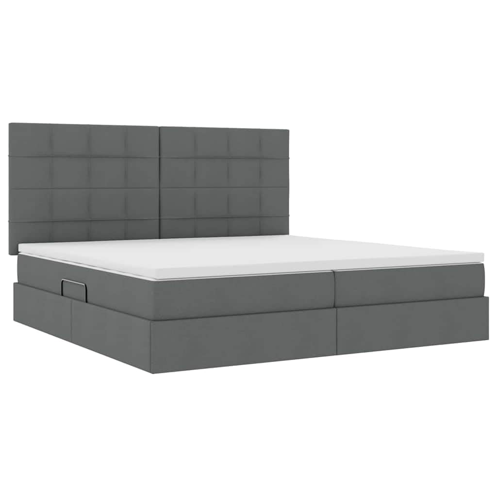Letto portaoggetti moderno con illuminazione a LED e materasso, telaio in metallo, rivestimento in poliestere, grigio scuro, 200 x 200 cm, sistema di sollevamento idraulico, luce RGB