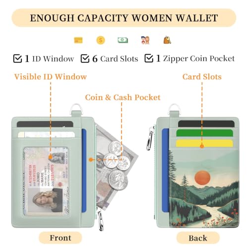 Image of Hancynir Mountain Sunset Slim Wallet Women Credit Card Holder, RFID Small