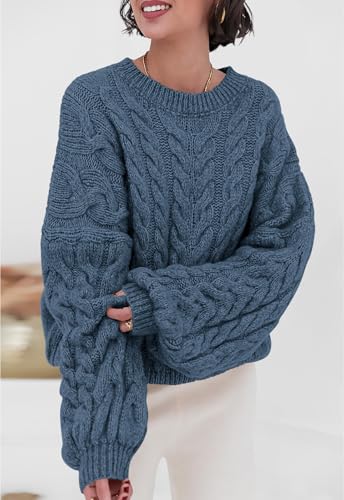 Image of PRETTYGARDEN Womens Sweaters Spring 2026 Cable Knit Long Sleeve Crewneck Oversized Sweater Chunky Pullover Loose Outfits