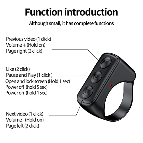 Vekesen Tik Tok Kindle App Bluetooth Remote Control Page Turner Tiktok Remote Scrolling Ring Clicker For Iphone Ipad Camera Remote Shutter Selfie Button (Obsidian Black) #TOP5